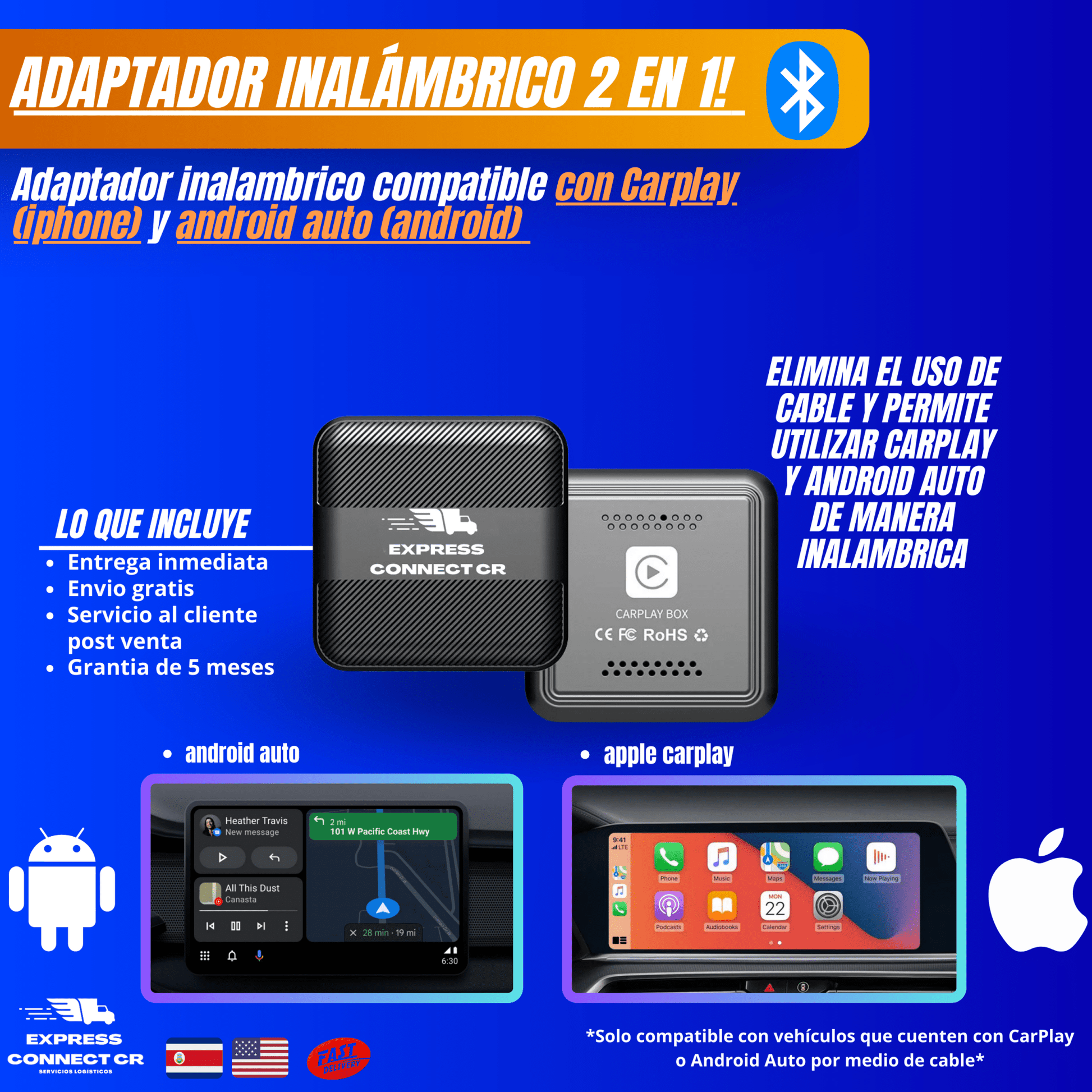 Adaptador inalámbrico 2 en 1 para Iphone y Android - Conexión sin cables - Express Connect CR