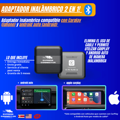 Adaptador inalámbrico 2 en 1 para Iphone y Android - Conexión sin cables - Express Connect CR