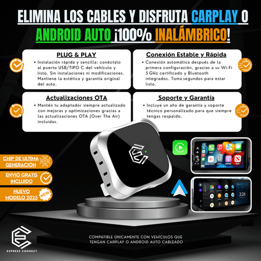 Adaptador Inalámbrico ExpressConnectCR - 🚗 Convierte tu CarPlay y Android Auto a Inalámbrico - Express Connect CR