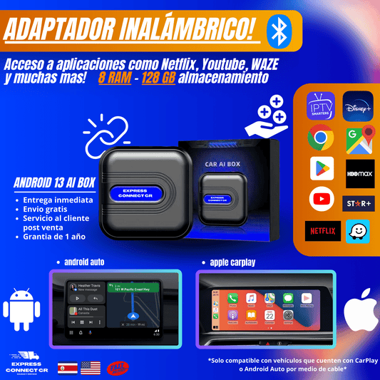 AI BOX 8 RAM/128GB ANDROID 13 para CarPlay y Android Auto - Sistema que permite ver Youtube, Netflix y mas - Express Connect CR