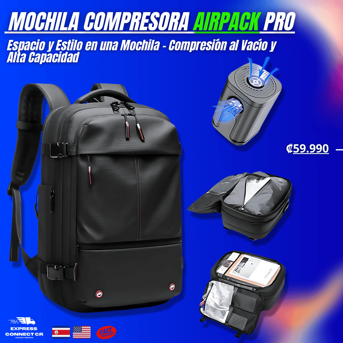 Airpack Pro - Mochila de Compresión al Vacío para Viajeros con Bomba Incluida - Express Connect CR