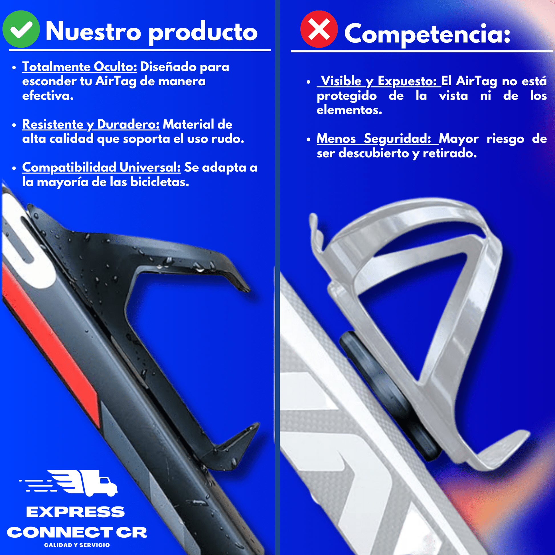 Porta ánfora/soporte universal para botellas con compartimento oculto para AirTag - Express Connect CR